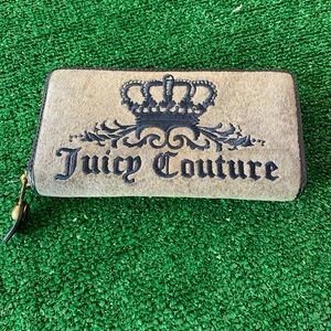 Juicy Couture Brown Velour Embroider Crown Princess Zip Around Sectional Wallet